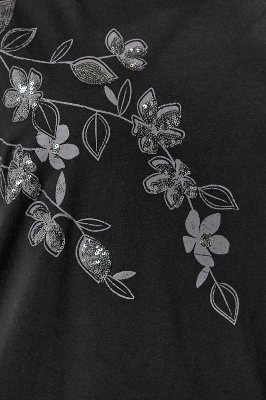 YOURS Plus Size Black Floral Oversized Sequin Top | Yours Clothing 4