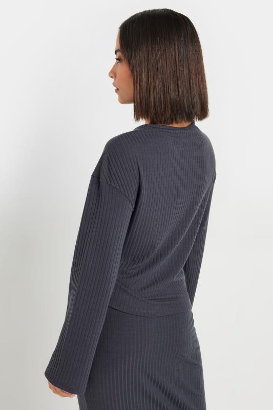 PixieGirl Petite Women's Grey Cross Over Long Sleeve Ribbed Top | PixieGirl 2