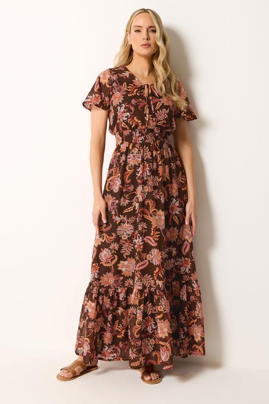 LTS Tall Women's Brown Floral Shirred Waist Maxi Dress | Long Tall Sally 1