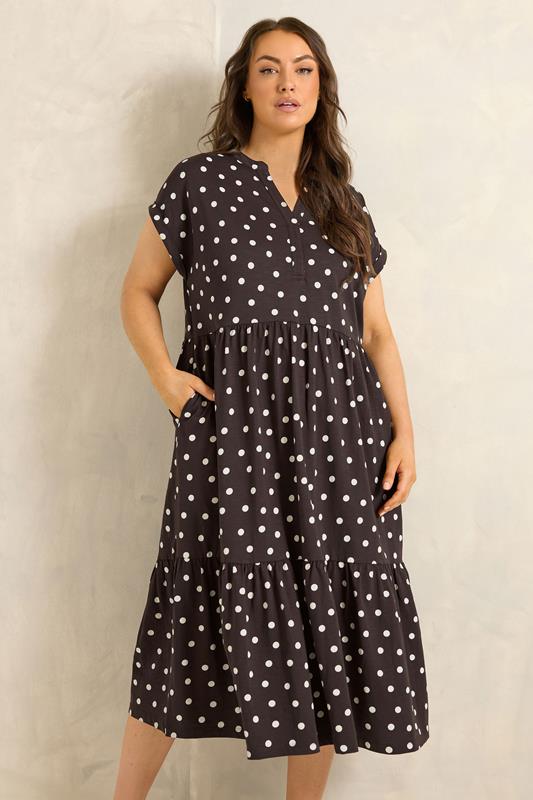 EVANS Curve Chocolate Brown Cotton Spot Dress