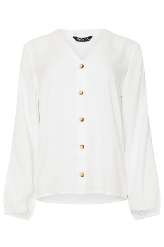 M&Co White Button Front Long Sleeve Blouse | M&Co 6