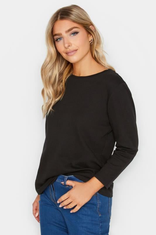 Women's  M&Co Black Long Sleeve Cotton Blend Top