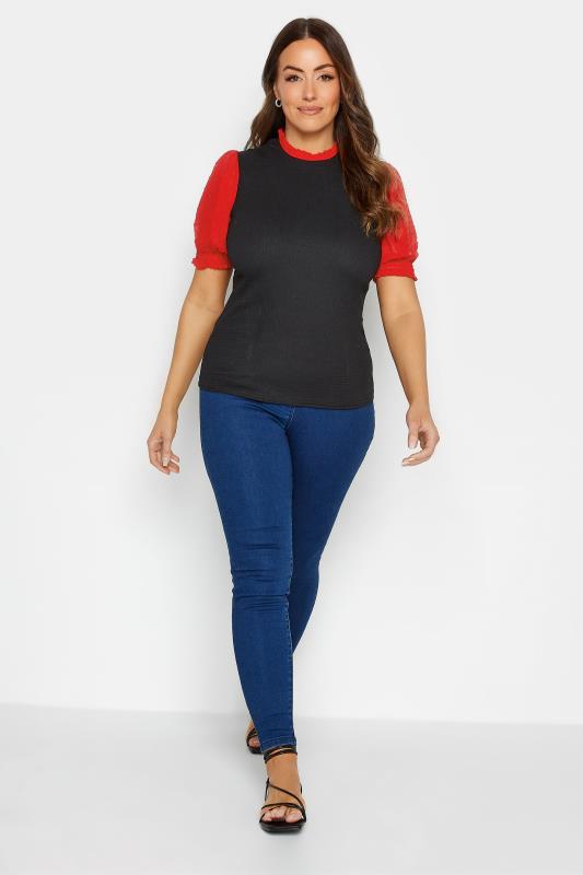 M&Co Black & Red Contrast Sleeve Blouse | M&Co 2