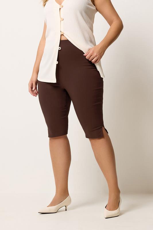 YOURS Plus Size Chocolate Brown Bengaline Capri Shorts | Yours Clothing 1