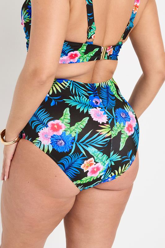 YOURS Plus Size Black Tropical Floral Print High Waisted Bikini Briefs | Yours Clothing 2