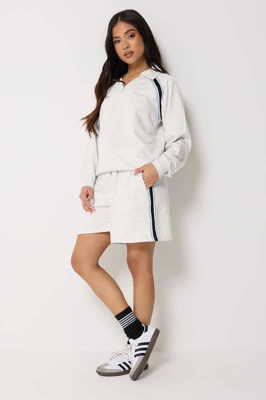 PixieGirl Petite Set Grey Marl Stripe Collar Sweatshirt & Shorts