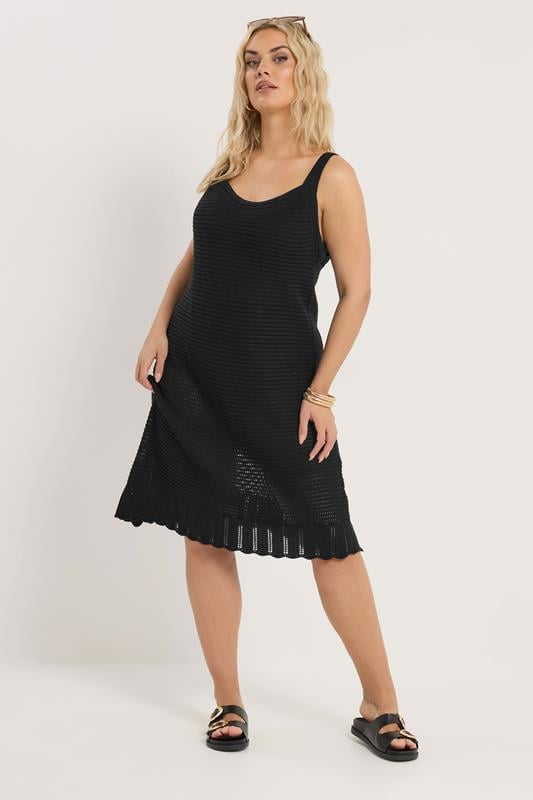 YOURS Plus Size Black Crochet Swing Dress | Yours Clothing 2