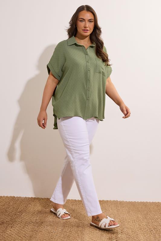 EVANS Plus Size Khaki Green Grown-On Sleeve Blouse | Evans 1