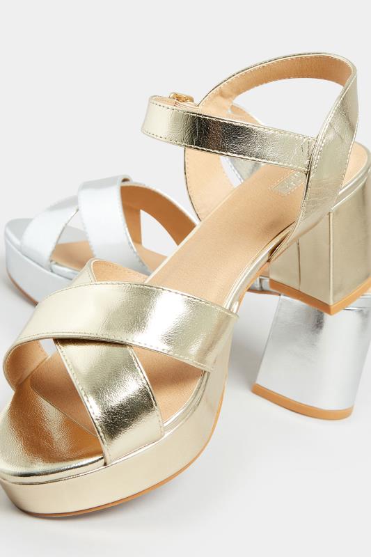 Gold Metallic Platform Heels In Wide E Fit & Extra Wide EEE Fit | Yours Clothing 6
