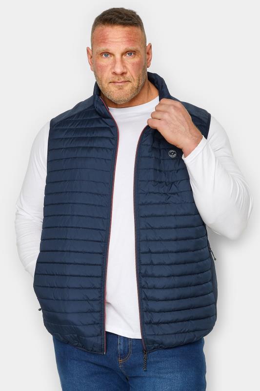 JACK & JONES Big & Tall Navy Blue Logo Print Padded Gilet