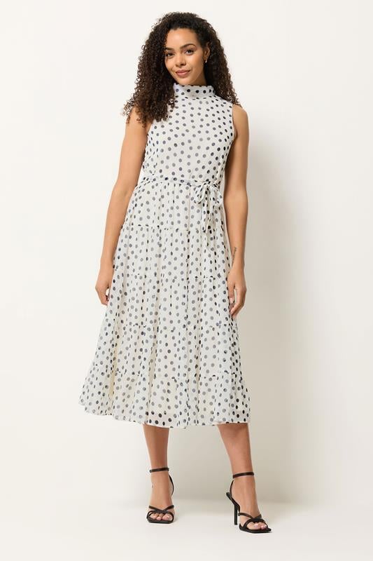 M&Co White Spot Print Tiered Chiffon Midi Dress | M&Co 1