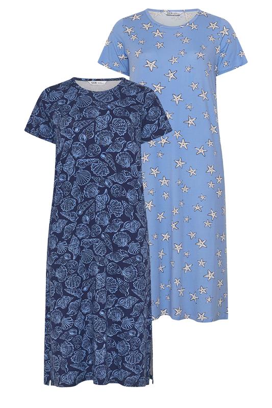 YOURSET Plus Size 2 PACK Blue Star & Shell Print Midaxi Nightdresses | Yours Clothing 7