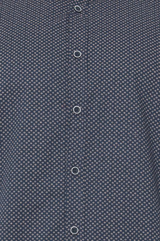 D555 Big & Tall Navy Blue Micro Spot Print Button Shirt | BadRhino 1