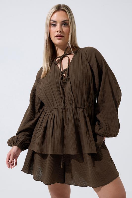 LIMITED COLLECTION Curve Chocolate Brown Cheesecloth Top