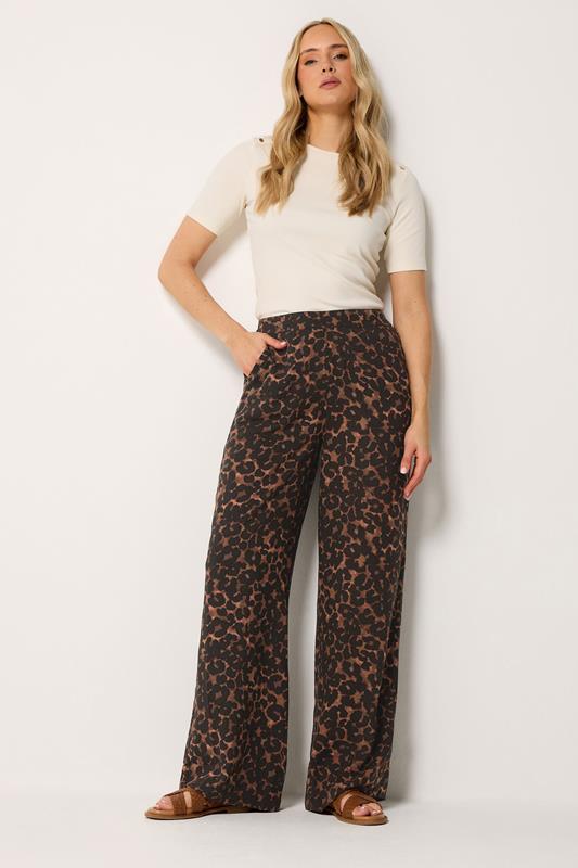 LTS Tall Women's Chocolate Brown Leopard Print Wide Leg Trousers | Long Tall Sally 1