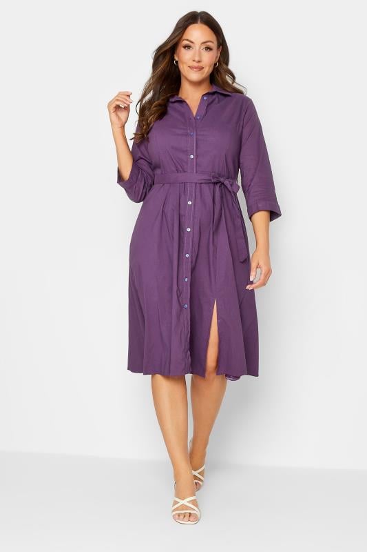 Women's  M&Co Purple Tie Waist Shirt Dress