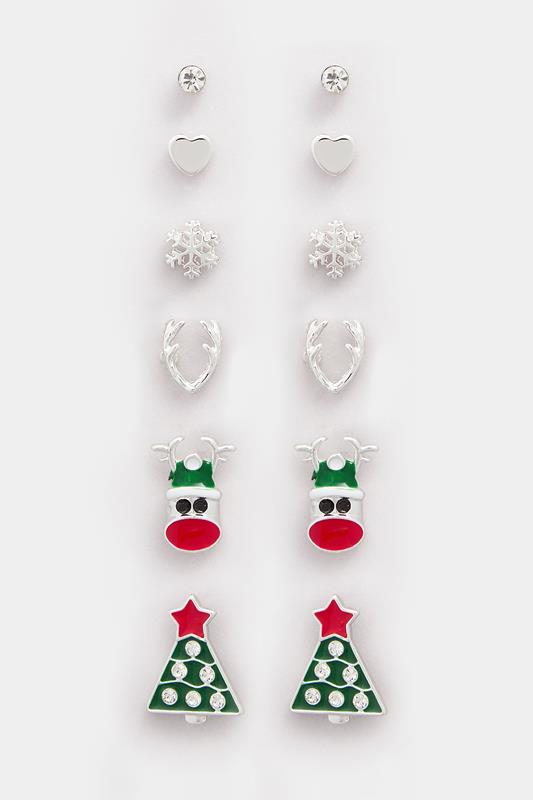 6 PACK Silver Tone Novelty Christmas Earrings Set | Yours Clothing 1