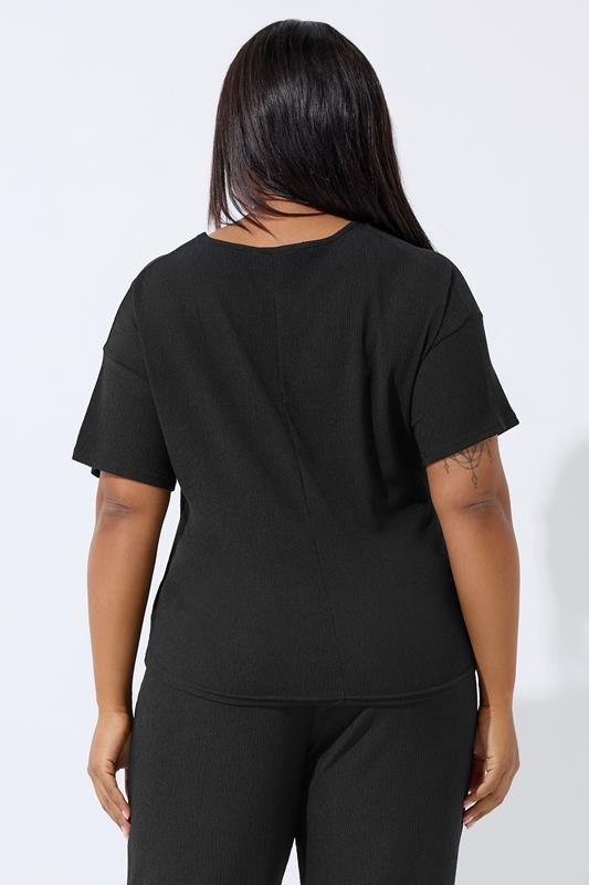 LIMITED COLLECTION Plus Size Black Textured Tie Top | Yours Clothing 2