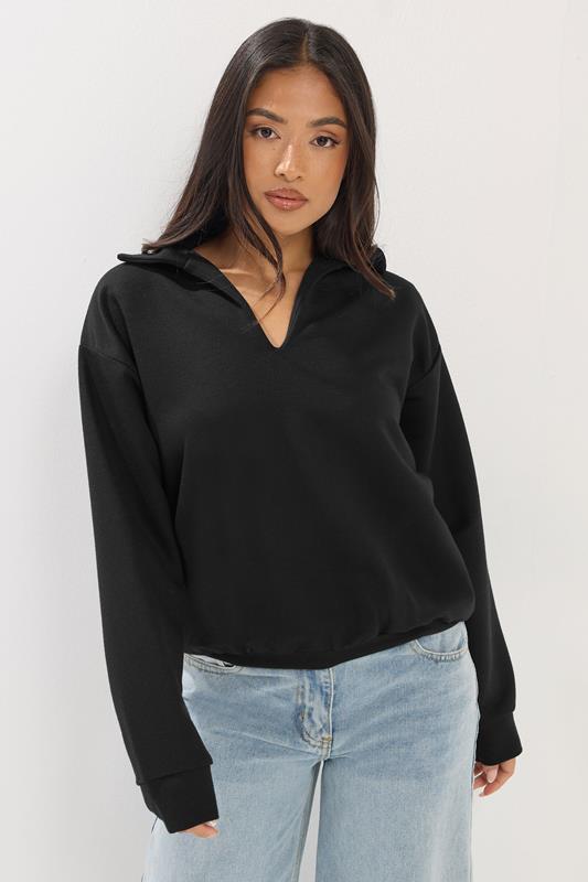 PixieGirl Petite Black Collar Oversized Sweatshirt