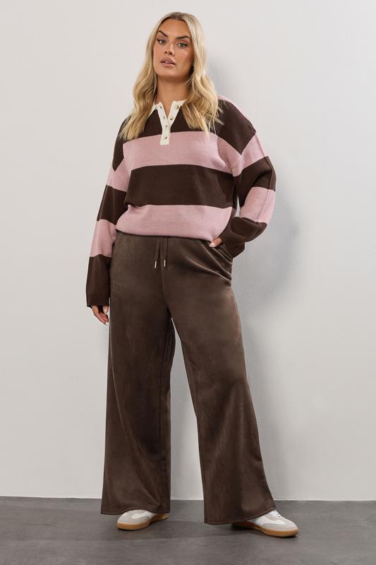 YOURS Plus Size Chocolate Brown Faux Suede Wide Leg Trousers | Yours Clothing 1