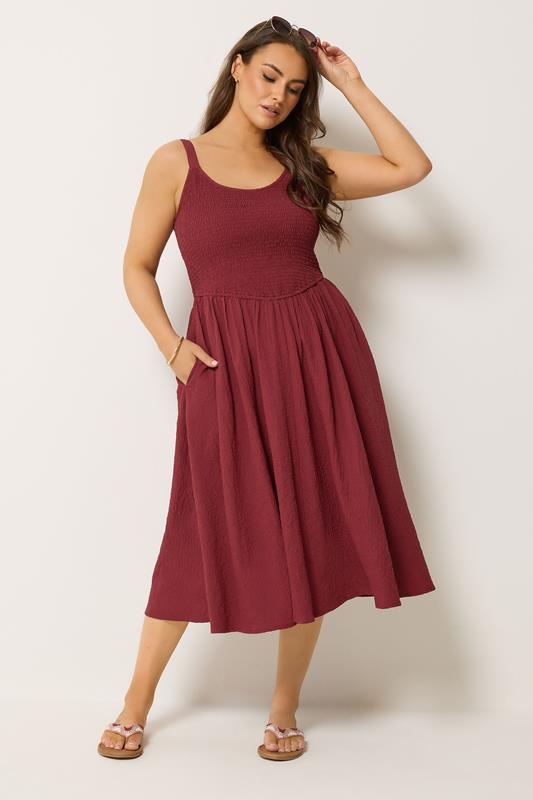YOURS Plus Size Red Shirred Sundress | Yours Clothing 1