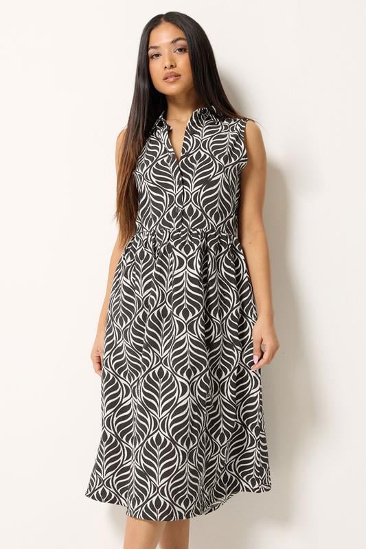  M&Co Petite Chocolate Brown Abstract Print Sleeveless Shirt Dress
