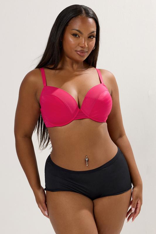 YOURSET 2 PACK Plus Size Black & Pink Burnout Stripe T-Shirt Bras | Yours Clothing 2
