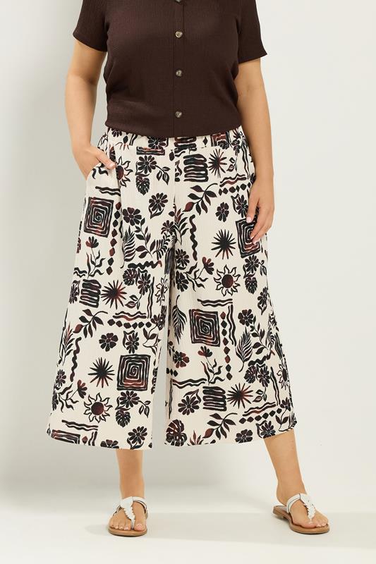 YOURS Curve Natural Brown Sun Print Culottes