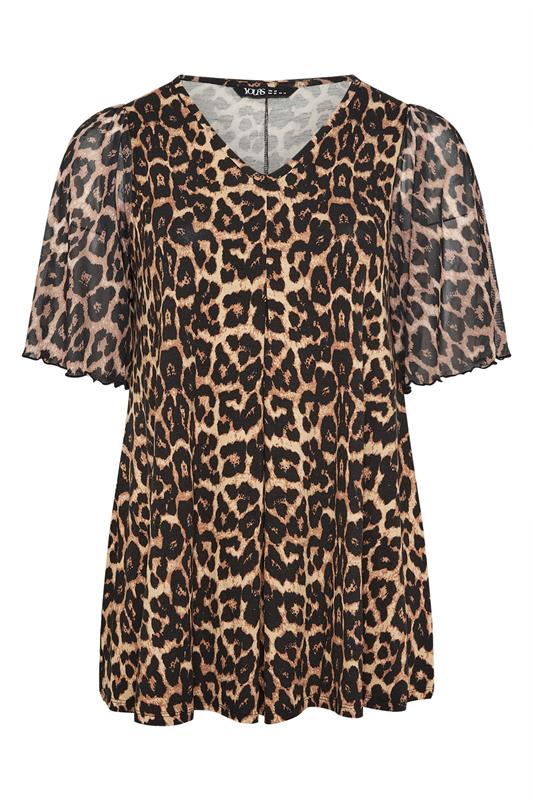 YOURS Plus Size Brown Leopard Pleat Front Top | Yours Clothing 5