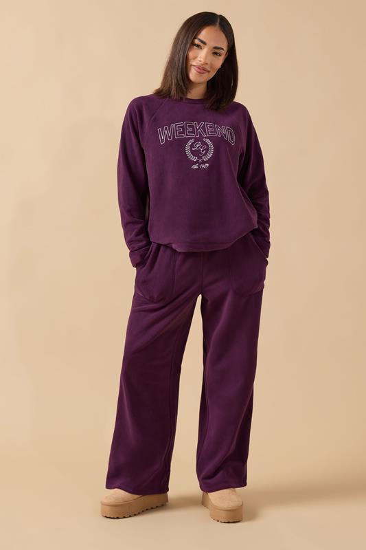 PixieGirl Petite Women's Burgundy Red 'Weekend' Slogan Fleece Lounge Top | PixieGirl 1