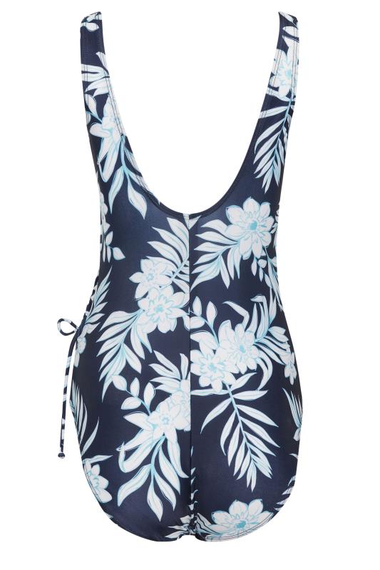 M&Co Navy Blue Tropical Floral Print Tummy Control Wrap Swimsuit | M&Co 8
