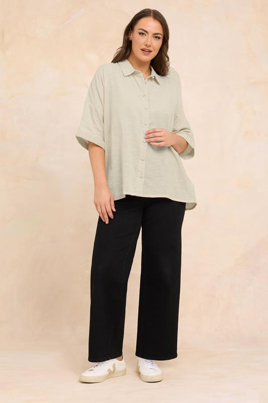 EVANS Plus Size Natural Brown Short Sleeve Cotton Shirt | Evans 2