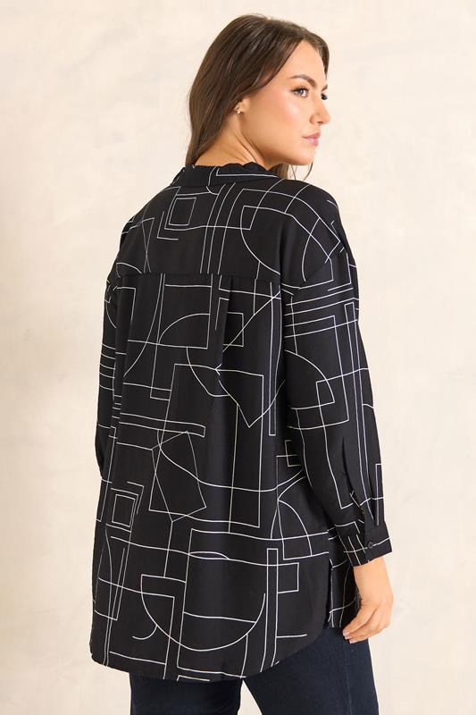 EVANS Plus Size Black Linear Print Utility Pocket Shirt | Evans  2