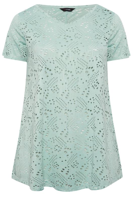 YOURS Curve Mint Green Plus Size Broderie Anglaise Swing T-Shirt | Yours Clothing 6