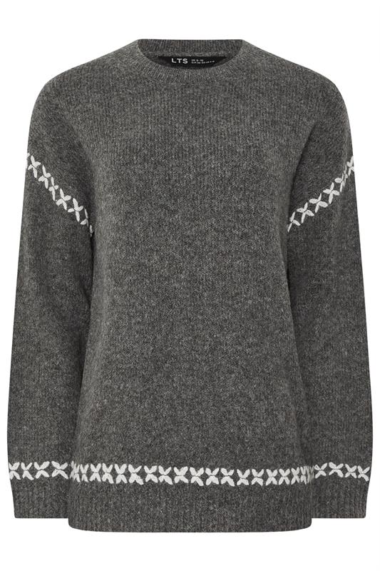 LTS Tall Grey Knitted Cross Stitch Jumper | Long Tall Sally 5