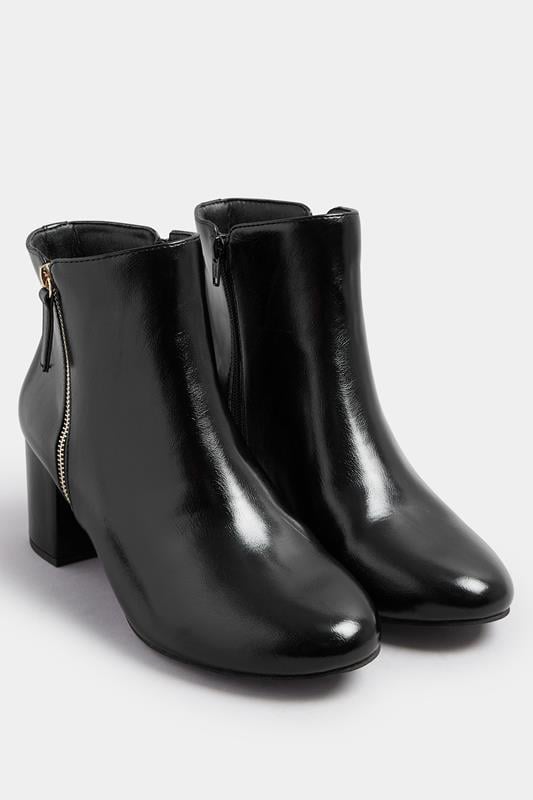  Yours Black Faux Leather Block Heel Ankle Boots In Wide E Fit & Extra Wide EEE Fit