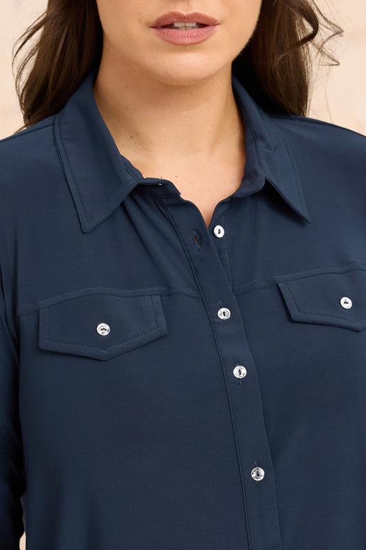 EVANS Plus Size Navy Blue Tab Sleeve Blouse | Evans  4