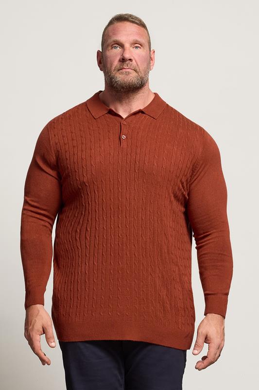 BadRhino Big & Tall Burnt Red Cable Knit Polo Shirt