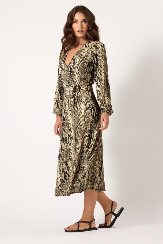 LTS Tall Beige Brown Snake Print Wrap Midi Dress | Long Tall Sally 1