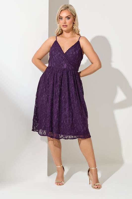 YOURS LONDON Curve Purple Lace Skater Dress