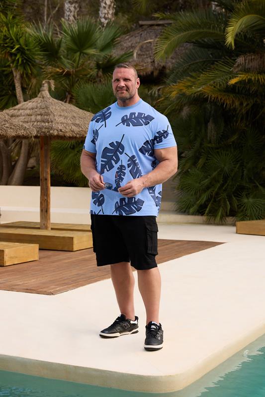  BadRhino Big & Tall Blue Palm Print Short Sleeve T-Shirt