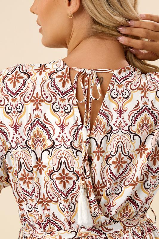 YOURS Plus Size White Paisley Print Midi Wrap Dress | Yours Clothing 4