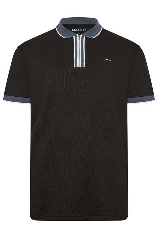 BadRhino Big & Tall Navy Blue Waffle Texture Zip Polo Shirt | BadRhino 6