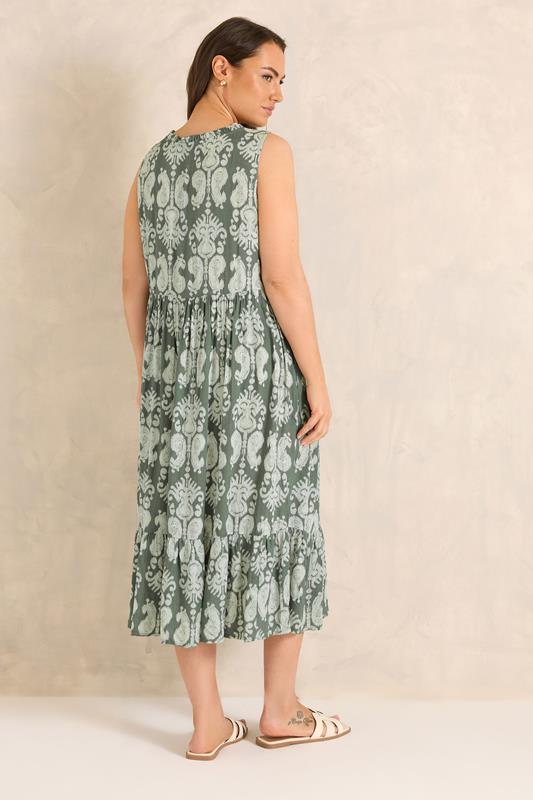 EVANS Plus Size Green Abstract Print Tie Neck Maxi Dress | Evans 4