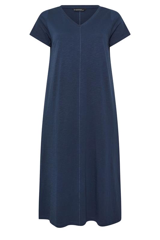 EVANS Plus Size Navy Blue Premium Cotton Dress | Evans 7