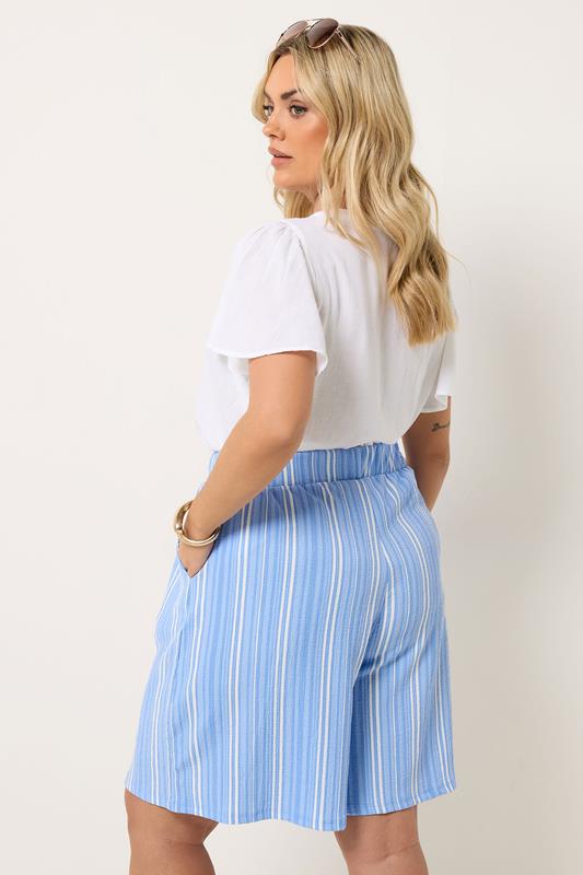 YOURS Plus Size Blue Stripe Print Shorts | Yours Clothing 2