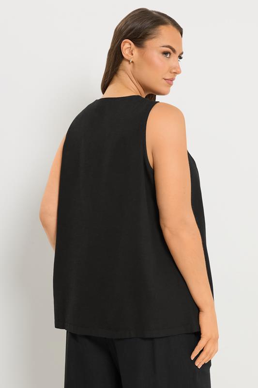 YOURS Plus Size Black Linen Waistcoat | Yours Clothing 2