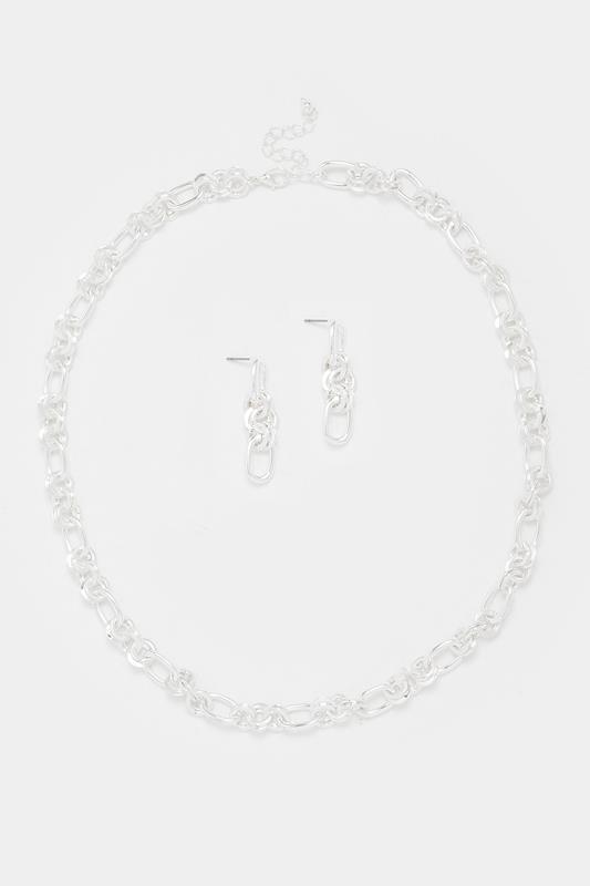 Silver Tone Chain Necklace & Earring Set | Yours Clothing 1