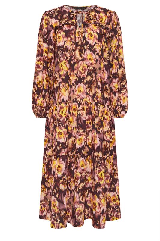 PixieGirl Petite Womens Brown Blurred Floral Ruffle Dress | PixieGirl 5
