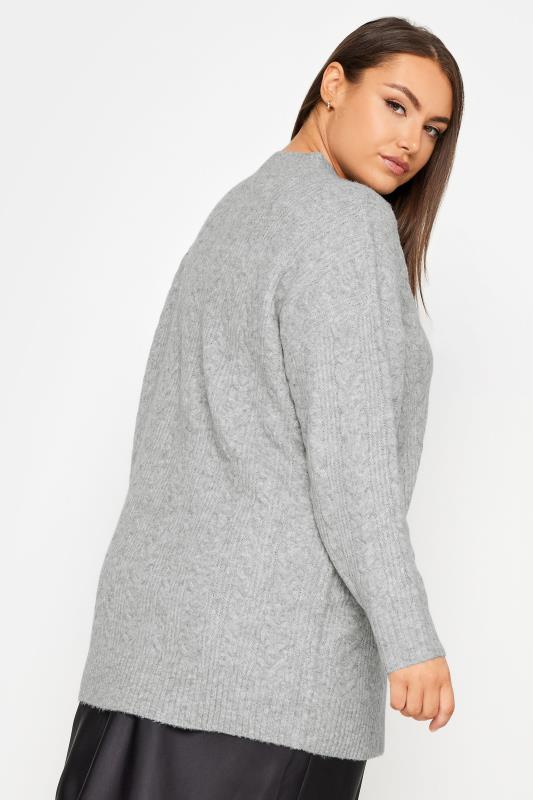 YOURS Plus Size Grey Cable Knit Turtle Neck Jumper | Yours Clothing 3